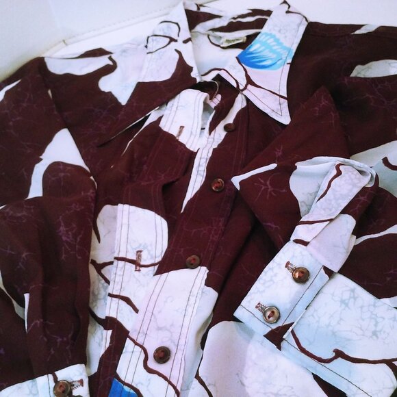 Vintage 70s Loubella Semi-Sheer Shirt Shacket -M Pockets Vents Tropical Floral - Picture 7 of 10